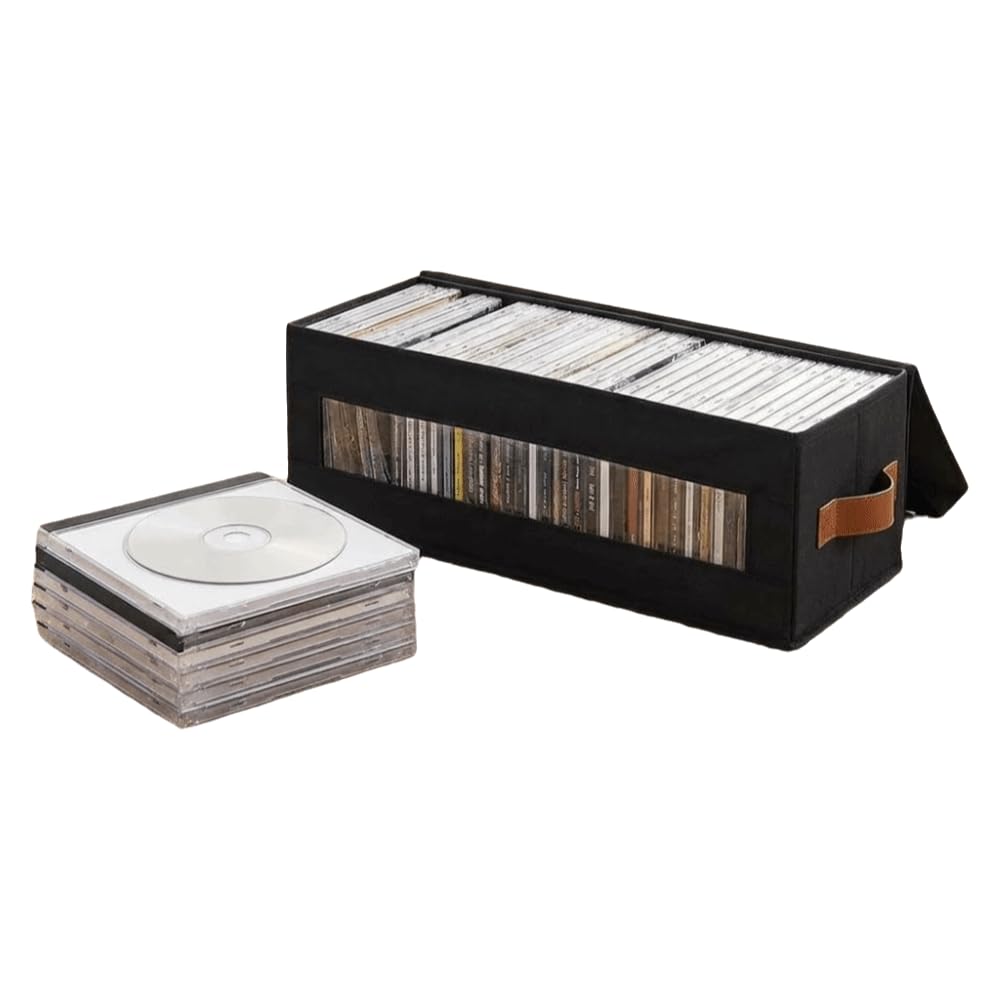 Caja de almacenamiento de CD y DVD plegable de tela con tapa y asa juego de 9 organizadores