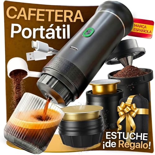 ZONREX Cafetera portátil 3 en 1 | Mini cafetera de viaje Espresso | Cafetera camping 12V | Compatible con cápsulas Nespresso, Dolce Gusto y café molido