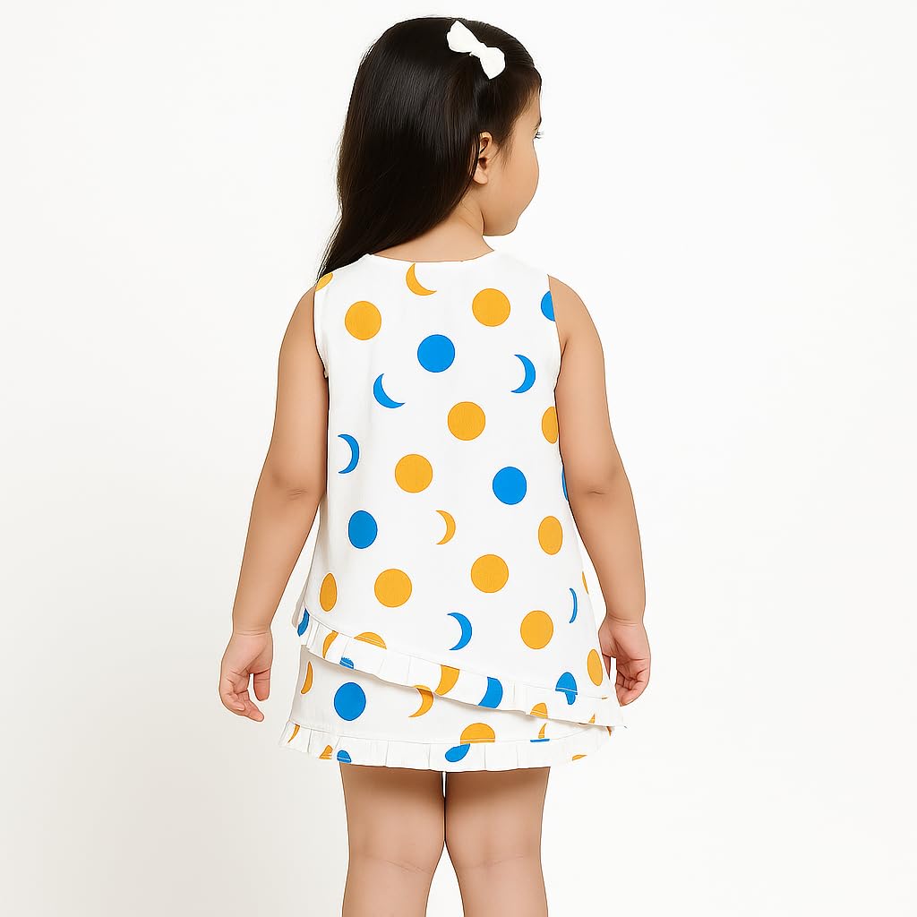 Cuddly Cubs Moonlit Dots Cotton Night Dress for Kids| Casual Nightwear| Midie for Girls|Size:4-5 Years Multicolour 1