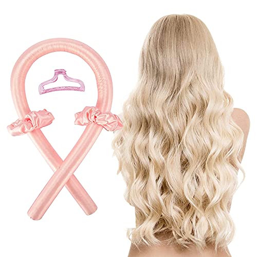xiaom Heatless Hair Curlers for Long Hair, Silk Heatless Curls Headband, Heatless Curls Headband, Curlers You Can Sleep in Soft Foam Hair Rollers, Curling Ribbon for Natural Hair (Pink)