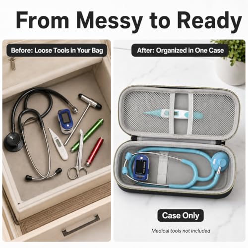 Image of ALKOO Stethoscope Case for 3M Littmann Classic III /Cardiology IV, BlackGold | for MDF Acoustica Stethoscopes, for Nurses, Doctors, Nursing School Essentials, Students, Clinic, EMS, Travel, Hard Bag Only