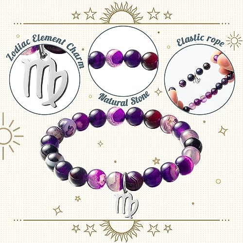 WATINC Constellation Zodiac Bracelet, Birthday Gifts for Women, Purple Natural Stone Astrology Bracelet with Charm Wish Card Envelop, Bracelet Jewelry for Bday3