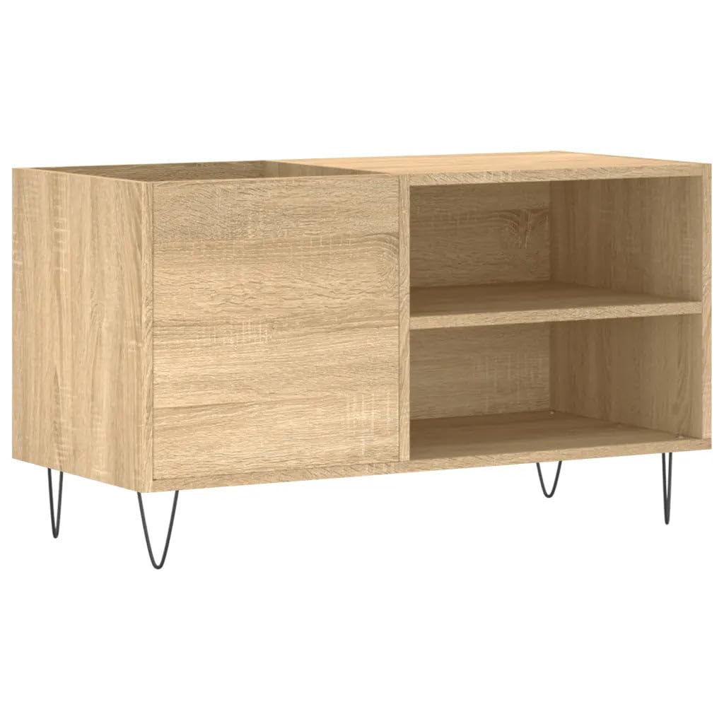 Helloshop26 Armadietto a dischi classico con ampio spazio di archiviazione 85 x 38 x 48 cm in legno di ingegneria rovere Sonoma 02_0049110