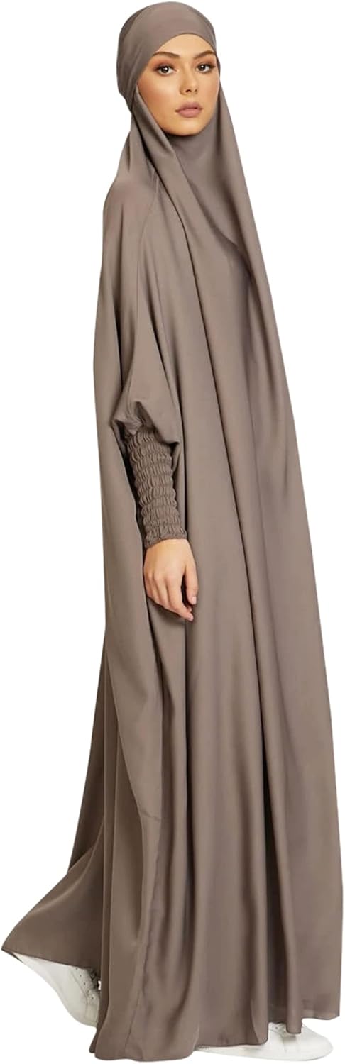 khalat Women's Solid Abaya Muslim Dress One-Piece Full Length Prayer Robe Overall Hijab Thobe Hooded Abaya Dress - Image 3
