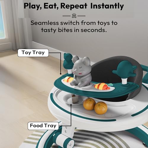 Image of StarAndDaisy 360 Baby Walker 9+ Months / 7 Level Height Adjustment Walker for Kids Boy and Girl with Switchable Food & Musical Toy Tray /Premium Baby Activity Walker - Blue