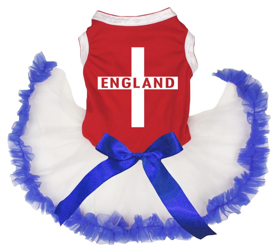 Petitebelle England Cross Puppy Dog Dress (Red/White Blue, Large)