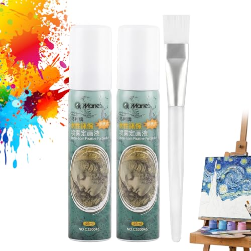 Xivicii 2 Pack Fixative Spray for Art 45ml Invisible Setting Spray for Pencil Charcoal Pastel Oil Pastel & Watercolour Drawings Travel Size with Durable Finish