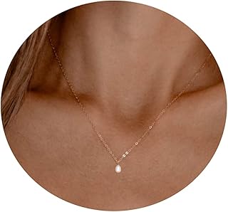 Tasiso Dainty Pearl Necklace for Women Tiny Pearl Pendant Necklaces Half Pearl Paperclip Toggle Necklace Barque Pearl Pend...