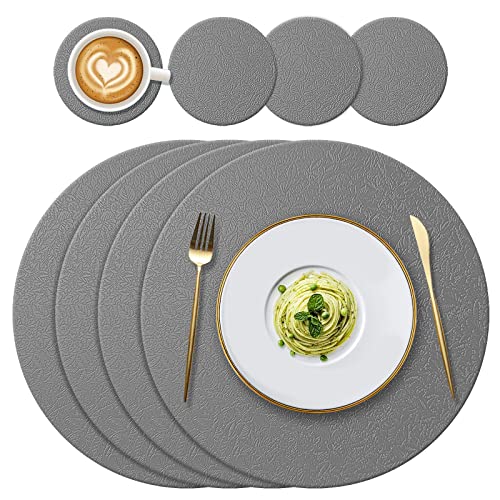 YUNJUER 4 Round Silicone Place mats + 4 Coasters Set, Heat-Resistant 450 °F Placemats, Non-Slip and Washable