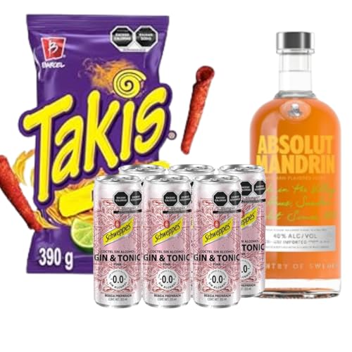 vodka, Wine Absolut Mandarin Vodka 750 ML+Schweppes Mocktails, Gin & Tonic 355ml, Lata (6 pack)+Takis Fuego 390g Flow Bar