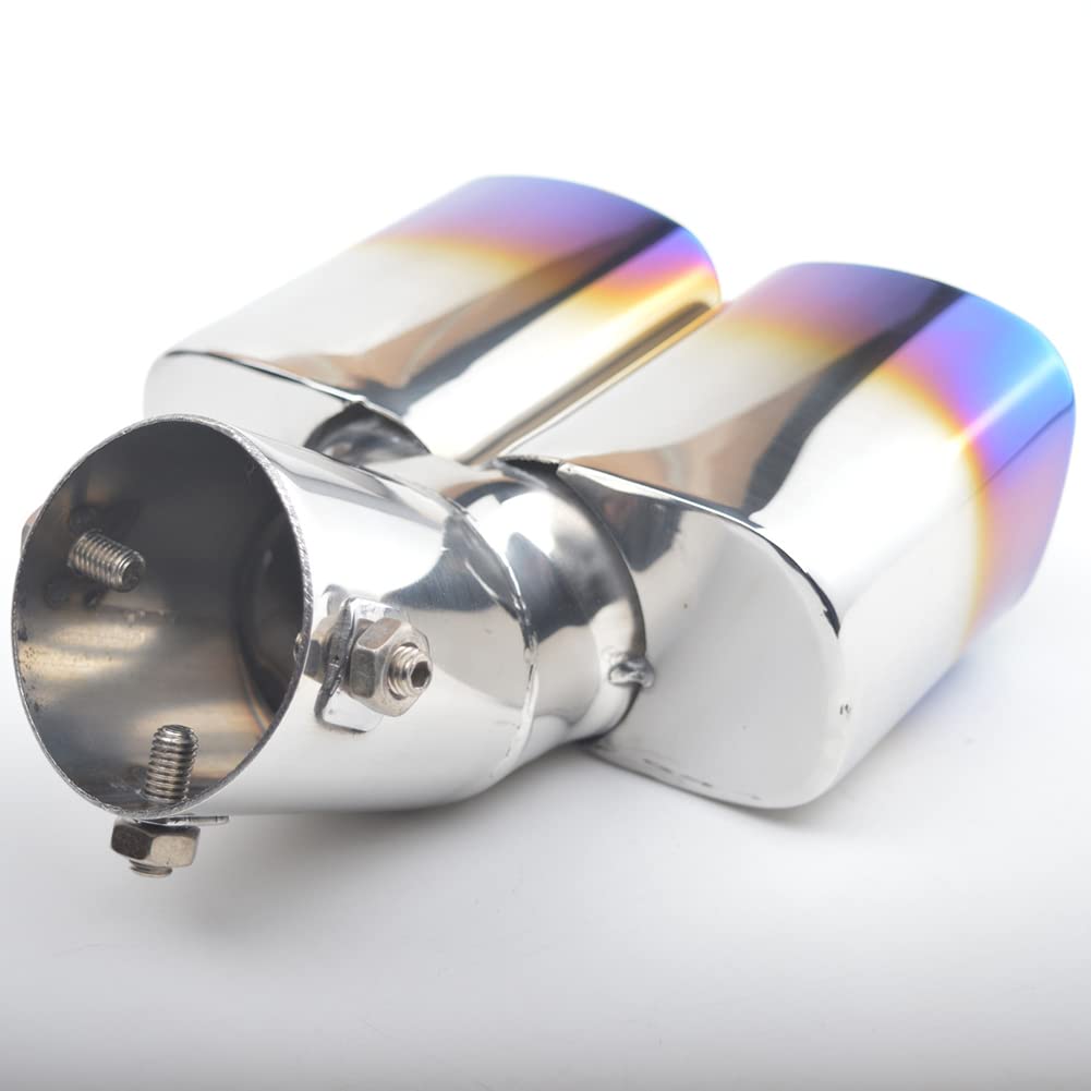 Tubo di scarico doppio da 63 mm, in acciaio inox, curvo, silenziatore di scarico universale, silenziatore di scarico per auto, marmitta e coda