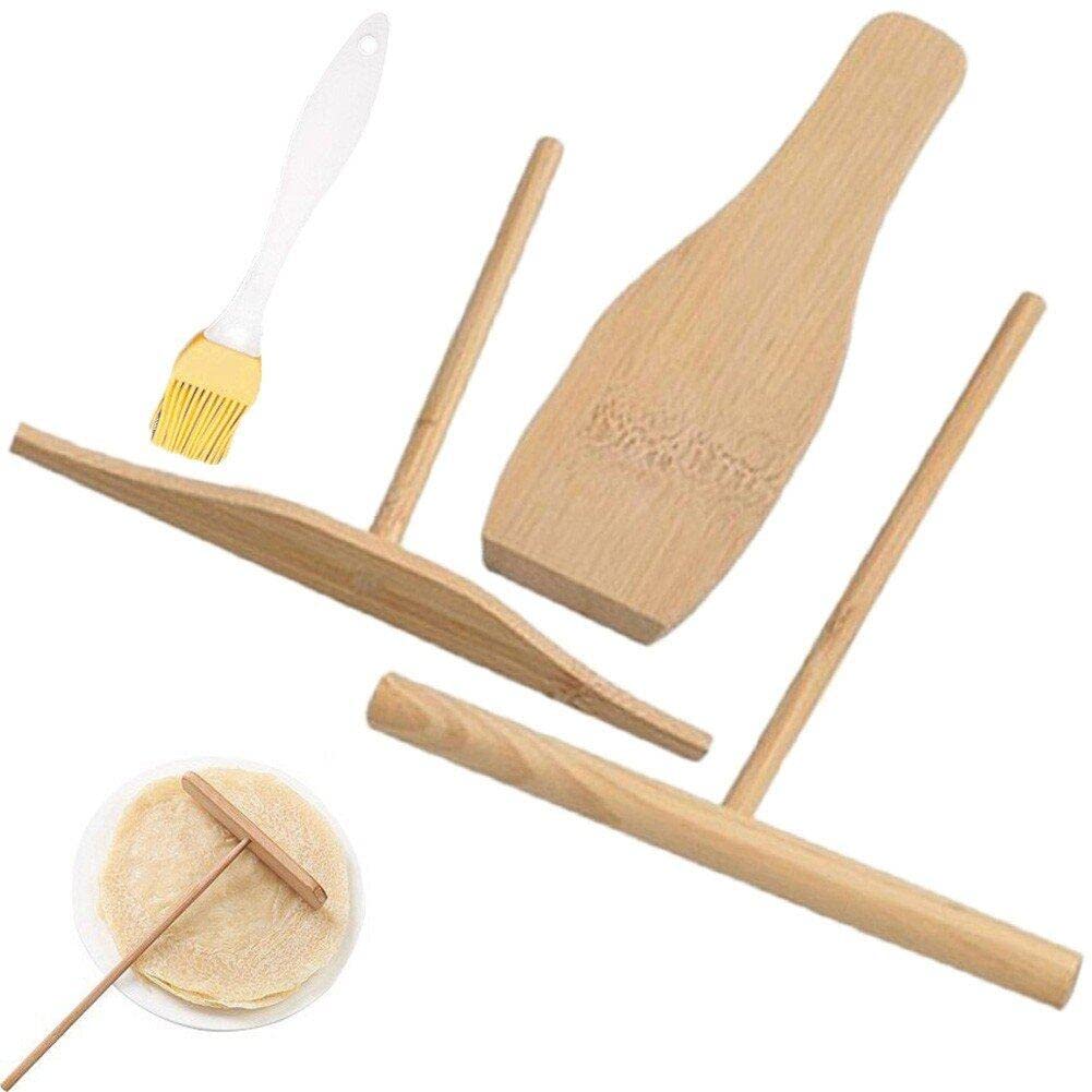 Sanfly Crepe Spreader and Spatula Set Crepe Tools S T-shaped Batter Spreaders and Spatula Pancake Tool Cooking Utensils Supplies