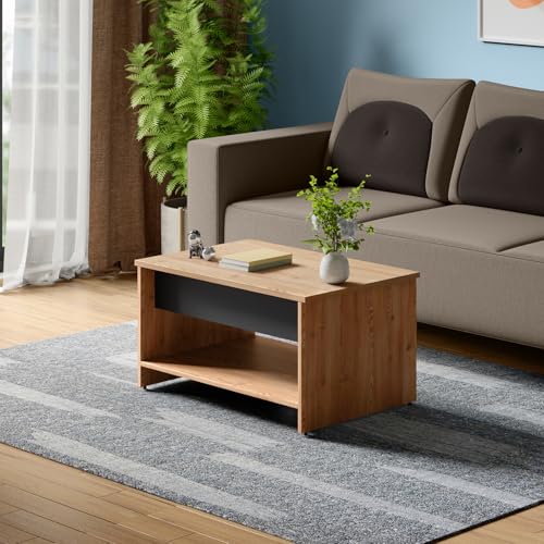 Image of Interio by Godrej Jaxon Compact Lift-Top Coffee Table with Hidden Storage, 1-Year Warranty, Remini Walnut