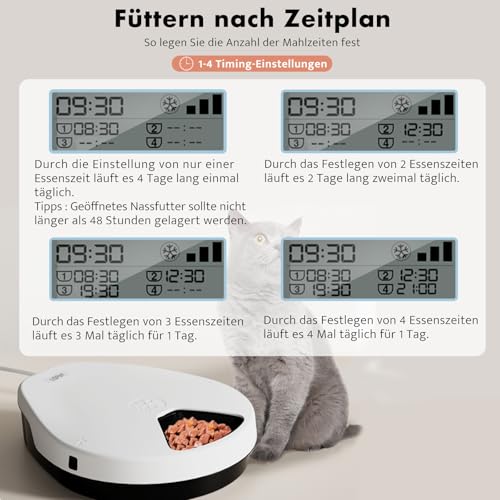 UBPET F10 Futterautomat Katze Nassfutter mit Kühlung, Halbleiter Kühlung, Timing-Funktion Futterautomat Katze, Quick Chills Soße Nassfutter Trockenfutter Katzen Futterautomaten, 5 Mahlzeit Katze Hund