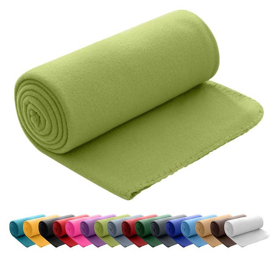 Couverture Polaire oekoTex 130x160 cm env. 400g Lourde avec Anti-Boulochage et Bord ourlé Vert Vert Herbe