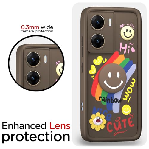 Image of Pikkme Back Cover for Vivo V29e 5G | Soft Silicone| Cute Rainbow Smile & 3D Cartoon Flower Design | Shockproof Raised Camera Protection Bumper Case (Brown)