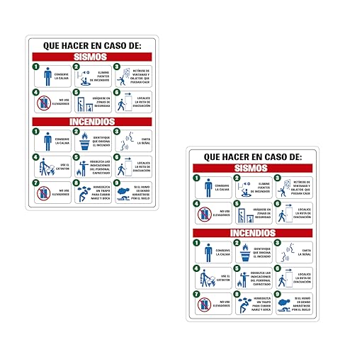 Monsterprint, Pack 2 piezas Señalamiento Letrero Qué Hacer en Caso de Sismos e...