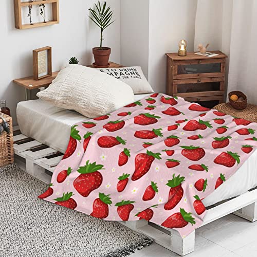 Image of Strawberry Throw Blanket for Women Kids, Strawberry Gifts for Girls Women Teens Mom Birthday, Soft Warm Cozy Fruit Pattern Fleece Blanket for Travel, Cute Pink Home Room Decor for Couch, Bed 50 inchx60 inch