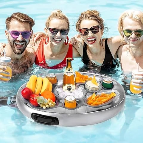 Floating Tray for Pool SPA Tub Cup Holder, 8 Holes Inflatable Drink Holders for Pool, Multi-Use Large Capacity Cover