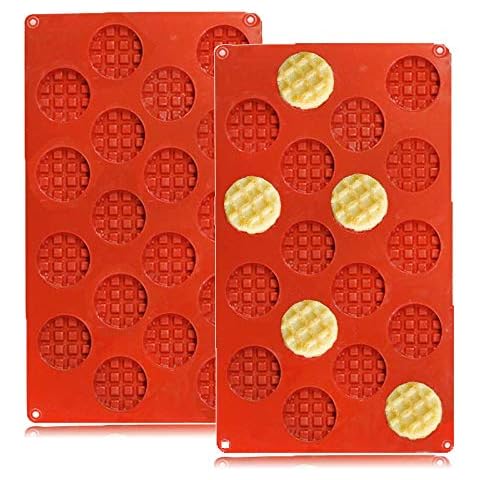 QELEG 18 Cavities Silicone Mini Round Waffle Mini Eggo Waffles,Cookie, Chocolate, Candy and Gummy Mold-2 Pieces Cover