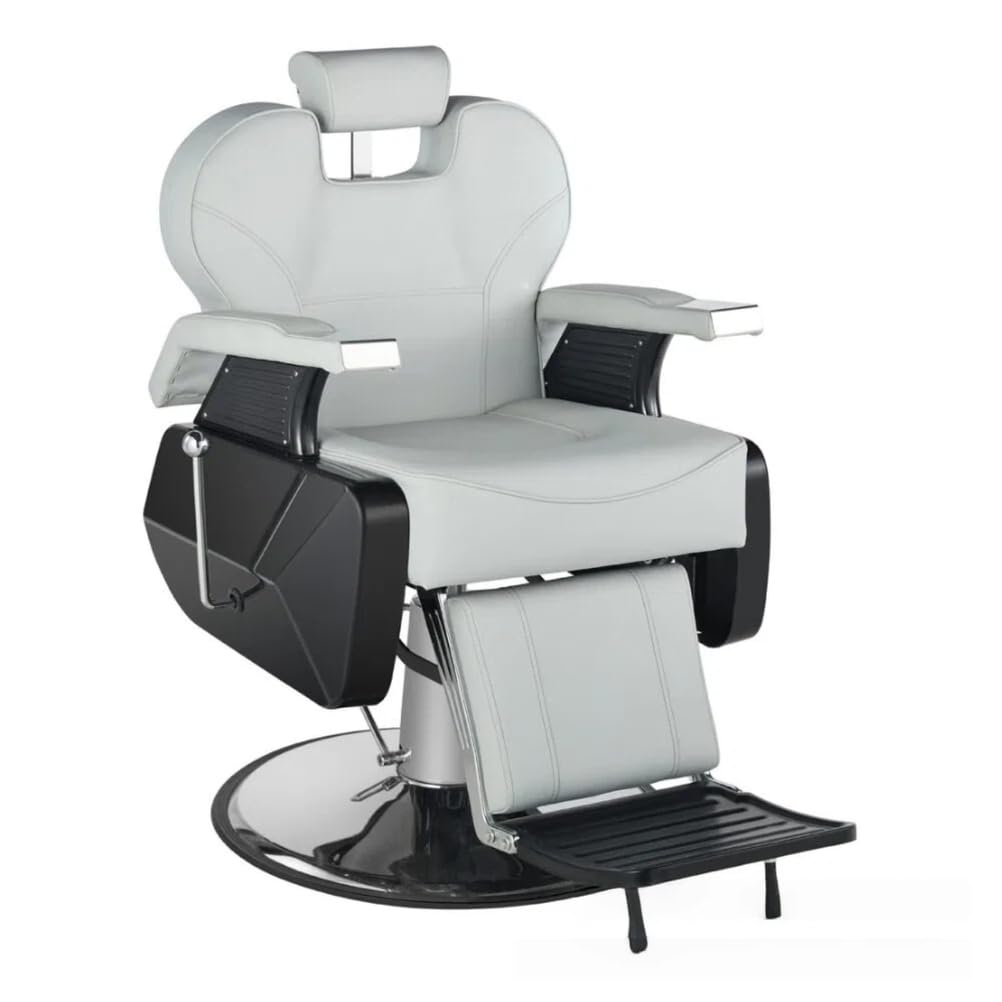 OZBMA Professional Hydraulic Salon Chair with 360° Rotation and Reclining Function for Barbershop Styling (Grey)
