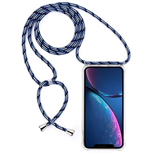 PH-CA-SE Four-Corner Anti-Fall Trasparent TPU Mobile Phone for iPhone 11 Case With Lanyard Fasion Leader (Color : Black blue)