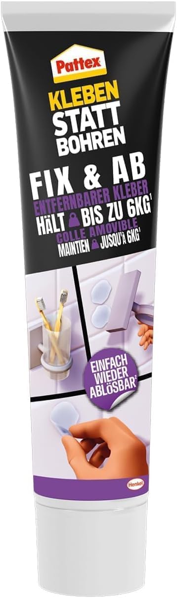 Pattex Montaggio Rimovibile Kleben statt Bohren Fix & Ab, Adesivo Forte per Mensole e Supporti a Parete, Tubo 44 g, PVC