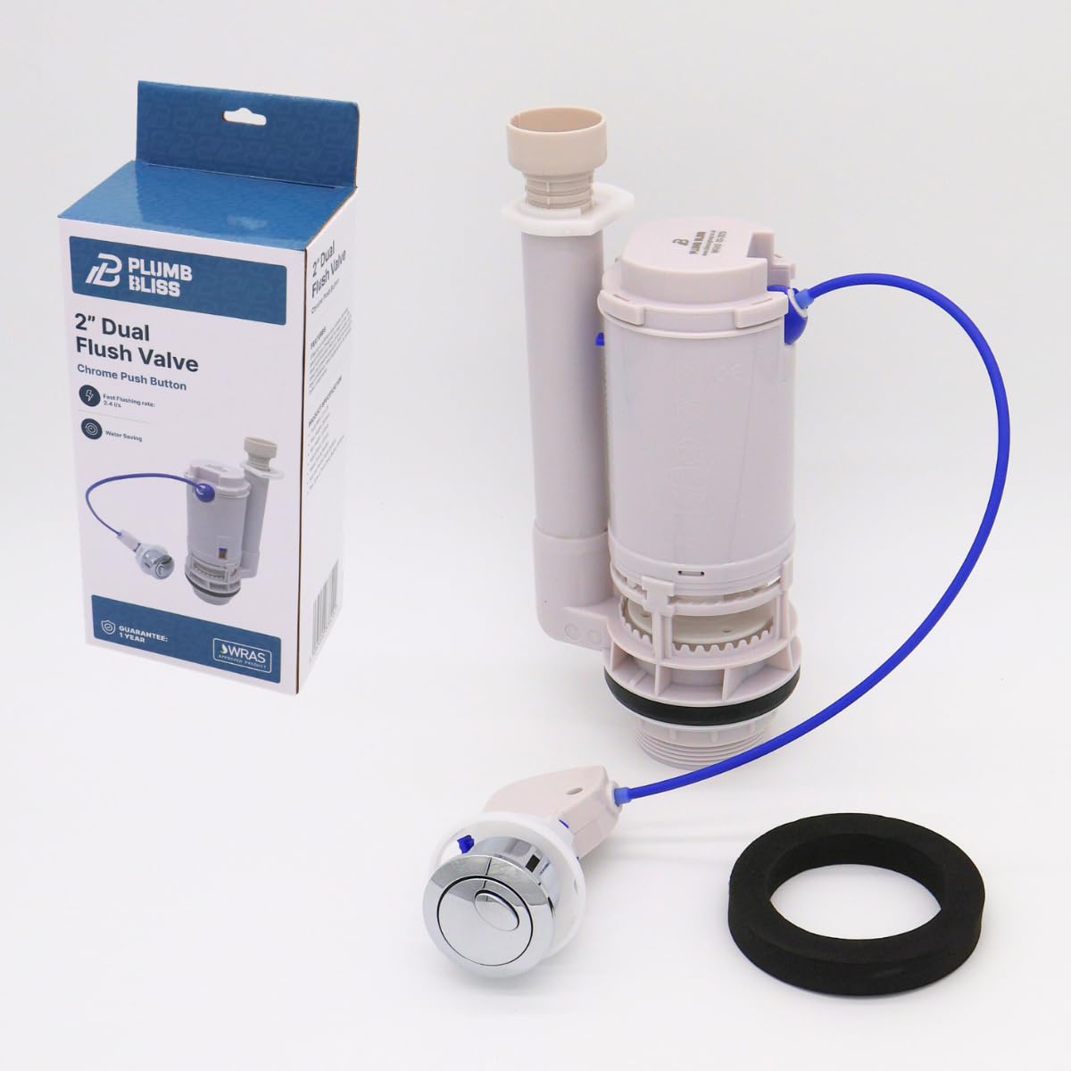 Plumb Bliss 2” Dual Flush Valve with Chrome Push Button - WRAS Approved Toilet Siphon Valve