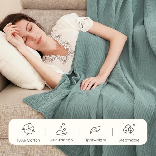 Image of EMME Muslin Blankets for Adults Throw Blanket for Couch Breathable Gauze Soft Lightweight Airy Teal Queen 90 inch x 90 inch