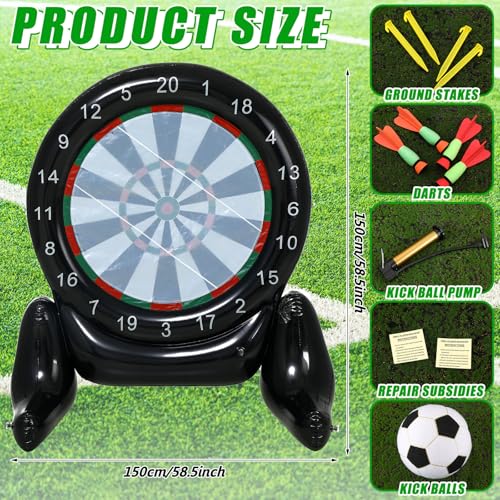 Blueweenly 59\'\' Inflatable Giant Kick Darts Game Set Jumbo Soccer Darts Inflatable Dart Board Outdoor Soccer Target Dartboard with Balls for Adults Kids Lawn Backyard
