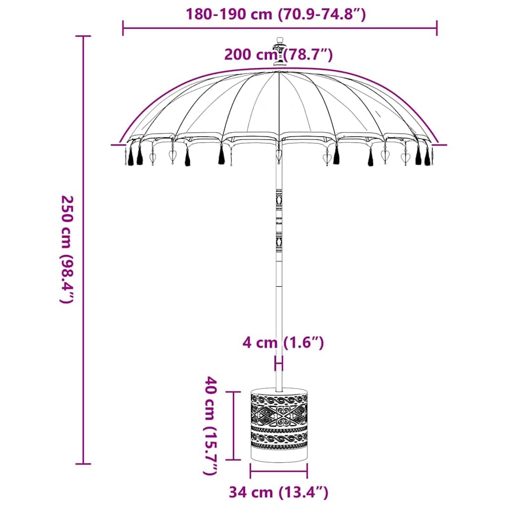 vidaXL Baliński Parasol z Bazą Kremowy 185 x 185 x 260 cm, Ogród i taras, balijski parasol, letnie cienie, dekoracyjna zasłona, tropikalna ochrona, na balkon