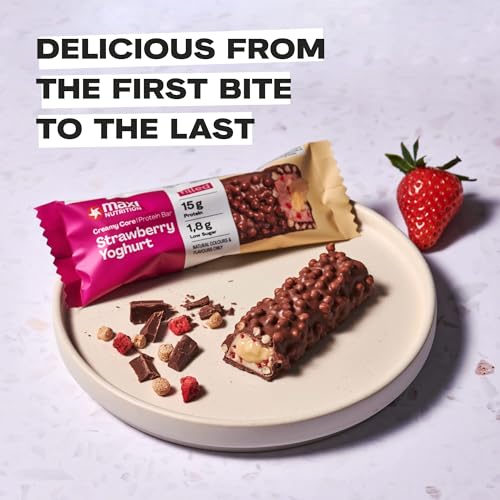 MaxiNutrition Creamy Core Bar Strawberry Yoghurt, 12x45g Protein-Riegel, 30% Eiweiß, 14g je Riegel, low Sugar (2,2 g), ohne Zuckerzusatz, ohne künstliche Aromen