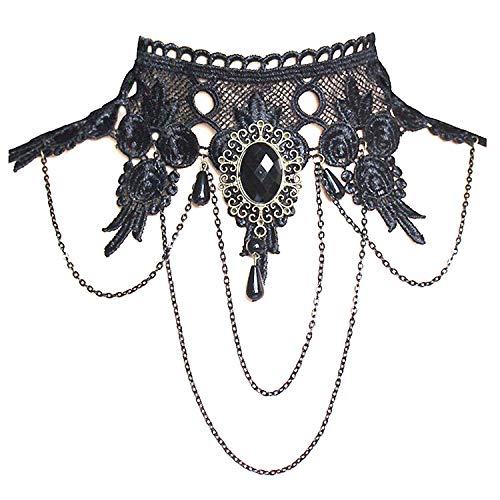 Ouinne Joyería de Collar de Cristal Gargantilla de Encaje Borla Gótico del...