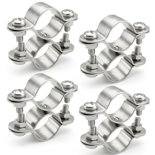 PRIOstahl   Abrazadera doble para tubos, 25 mm x 4 unidades, para fijación de tubos, abrazadera de tubo, abrazadera de tubo, de acero inoxidable V2A