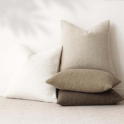 Image of Foindtower Pack of 2, Curly Faux Fur Decorative Throw Pillow Covers Soft Fuzzy Plush Cushion Case with Zipper Cozy Pillowcase for Home Living Room Couch Bed Sofa 22 x 22 Inch, Light Beige
