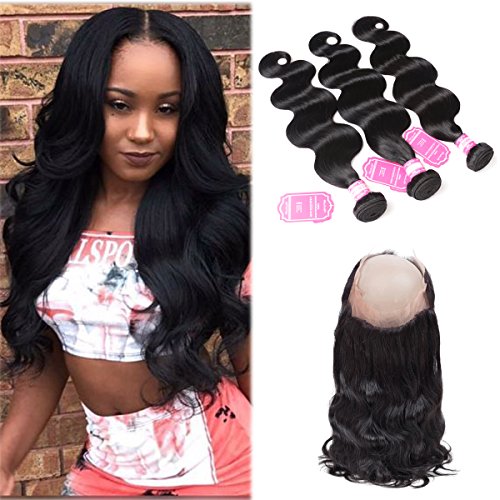 8A Body Wave 360 Closure with Bundles 18 20 22 +16 Brazilian Human Hair Bundle with Lace Frontal 130% Density 360 Frontal Closure Free Part