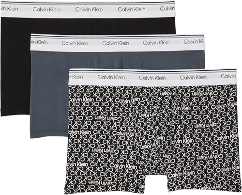 Calvin Klein TRUNK 3 PK Trunk Men's, BLUE (TURBULENCE/CK CK LOGO_BLACK/ BLACK), XL