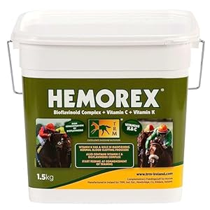 Thoroughbred Remedies TRM Hemorex Powder Horse Feed Supplement | Contains Vitamin C, Vitamin K, and Bioflavinoids for Healthy Blood Vessels and Lungs – 1.5 kg