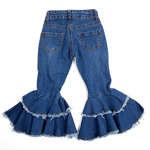 Girls 802097-450-JT Toddler Girls Double Ruffle Flare Jean 2T Denim