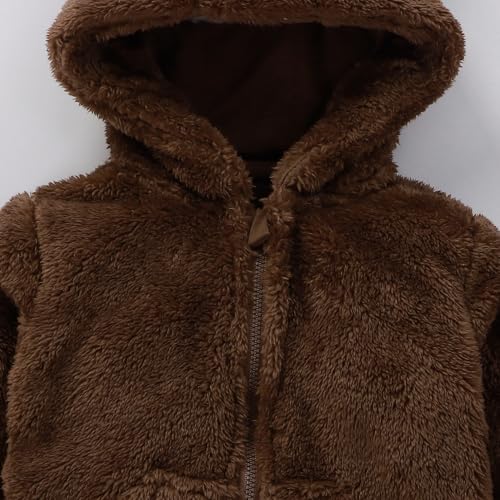 AIWUHE Toddler Boys Girls Hooded Fleece Jacket Teddy Coat Cute Bear Hoodie Zip Up Sherpa Winter Warm Outwear With Pocket 1-6Y3