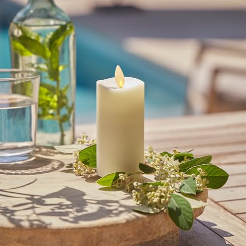 Image of Luminara Outdoor Slim Pillar Flameless LED Candle, Ivory 2 inch x 4.5 inch, Moving Flame Weather Resistant Timer Ready Battery Operated Safe Melted Edge (Pack of 3)
