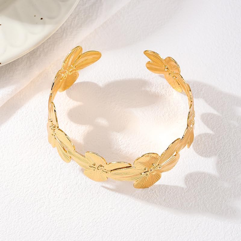 Gold Cuff Bracelets for women,Vintage Gold Flower Butterfly Bracelet Trendy Boho Wide Open Cuff Bangles Bracelets Chunky Gold Statement Bangle Jewelry - Image 7