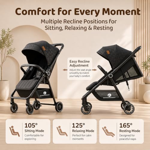 Image of StarAndDaisy Stroller for Baby, Foldable Baby Stroller with Reversible Seat, 3 Recline Positions, 5-Point Safety Harness, Adjustable Footrest, Large Canopy & Storage Basket