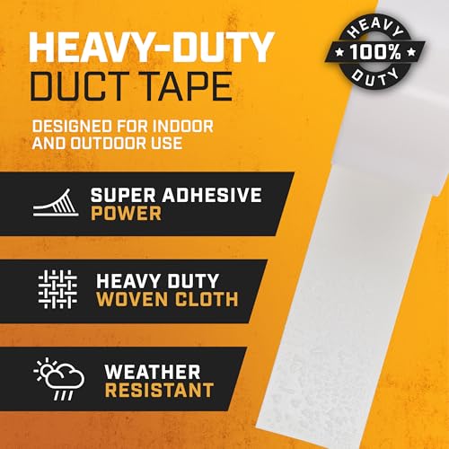 Image of Lockport Duct Tape Heavy Duty Waterproof,20 Yards x 2 Inch,Strong Adhesive Roll for Indoor & Outdoor Repair,No Residue,Tear by Hand - Duct Tape Bulk Value (White, 1-Pack)