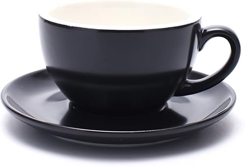 Taza y platillo de latte, 3 capacidades, para café latte, capuchino y café expreso doble, porcelana de hueso, para cafetería y barista