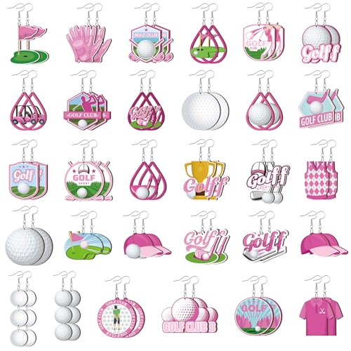 Landical 30 Pairs Golf Earrings Bulk for Women Double Sided Print Golf Wooden Earrings Accessories Jewelry Gift Decor for Golfer Golfing Lovers Birthday Christmas Gifts