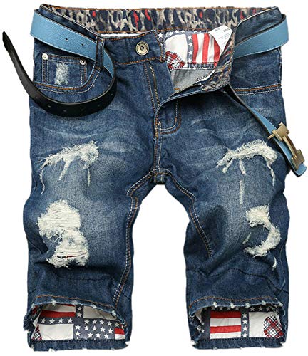 Kedera Men's Moto Biker Jeans Shorts Ripped Distressed Denim Shorts with Broken Hole