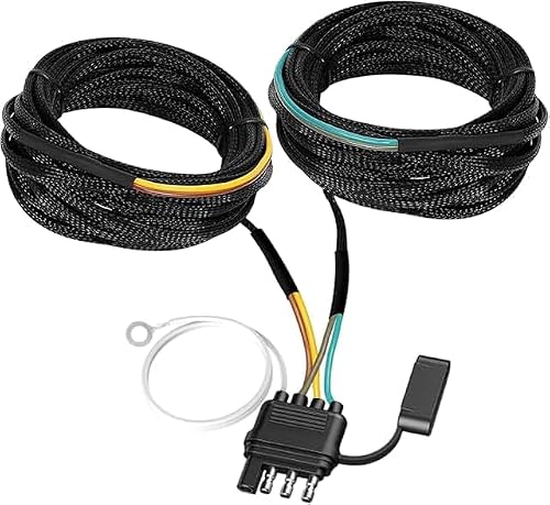 26FT Trailer Wiring Harness Kit 4 Pin 5 Wire with Black Nylon Protective Sleeve for Connection of Tail Lights, Brake Lights and Turn Signals trailer light kit 4 pin