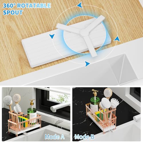 Image of Cisily Sponge Holder for Kitchen Sink, Sink Caddy Organizer with High Brush Holder, Kitchen Countertop Organizers and Storage Essentials, Rustproof 304 Stainless Steel (Rose Gold, 9.25″)