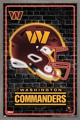 Trends International NFL Washington Commanders - Neon Helmet 23 Wall Poster, 34L x 22.4W, Barnwood Framed Version
